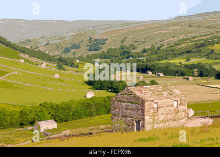 Un style poster illustration à partir d'une photo de la région de Swaledale près de Keld, Yorkshire Dales National Park, England, UK Banque D'Images