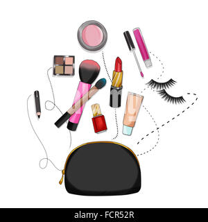 L'illustration de mode arrière-plan - sac de beauté avec maquillage et cosmétiques Banque D'Images