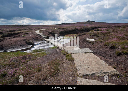 Chemin menant le long de Cartledge, en direction de la crête de pierres Retour Tor dans le parc national de Peak District. Banque D'Images