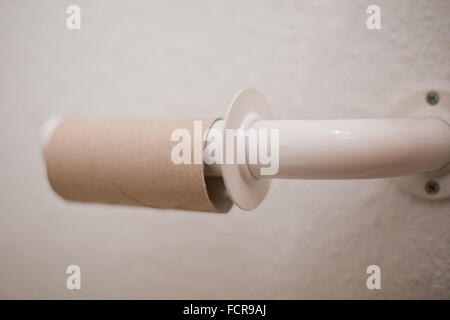 Nuremberg, Allemagne. 21 Jan, 2016. Un rouleau vide de papier toilette se bloque sur un support de papier toilettes à Nuremberg, Allemagne, 21 janvier 2016. Photo : Daniel Karmann/dpa/Alamy Live News Banque D'Images