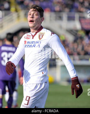 Florence, Italie. 24 Jan, 2016. Andrea Belotti est déçu au cours de la série d'un match de football entre la Fiorentina et le Torino FC. La Fiorentina remporte le match 2-0, Josip Ilicic et Gonzalo Rodriguez sont les buteurs. Credit : Nicolò Campo/Pacific Press/Alamy Live News Banque D'Images