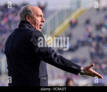 Florence, Italie. 24 Jan, 2016. Giampiero Ventura gestes au cours de la serie d'un match de football entre la Fiorentina et le Torino FC. La Fiorentina remporte le match 2-0, Josip Ilicic et Gonzalo Rodriguez sont les buteurs. Credit : Nicolò Campo/Pacific Press/Alamy Live News Banque D'Images