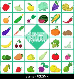 Les icônes en couleur de fruits et légumes Illustration de Vecteur