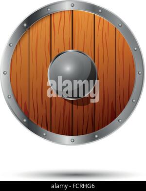 Bouclier Médiéval rond, blanc sur l'icône dessin animé Illustration de Vecteur