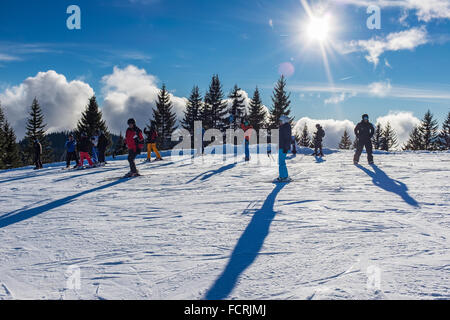 La station de ski Les Gets station et sur le domaine des Portes du Soleil, dans les Alpes Françaises Banque D'Images