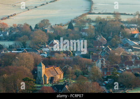 Matin d'hiver glacial à Kingston near Lewes. Le Parc National de South Downs, East Sussex, Angleterre, Royaume-Uni. Banque D'Images