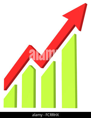 Flèche rouge et à barres se déplace vers le haut Banque D'Images