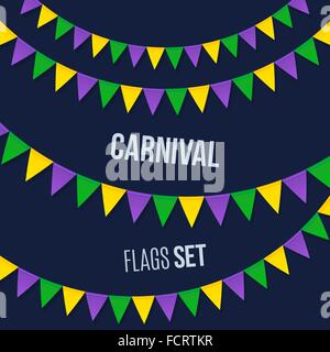 Jeu de drapeaux carnaval isolé sur fond sombre Illustration de Vecteur