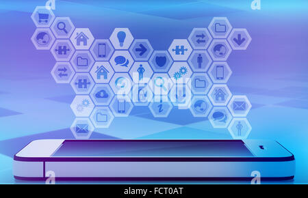 Icônes des applications mobiles recueillies en forme de cartes passée par téléphone. Banque D'Images