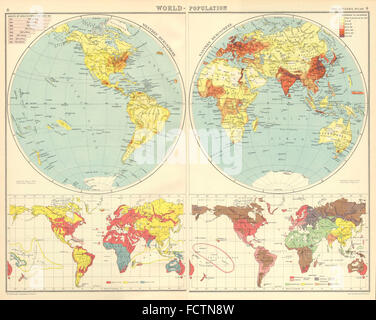 La population mondiale : Courses & Religions. BARTHOLOMEW, 1924 carte vintage Banque D'Images