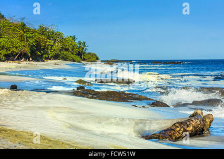 Surf & jaune d'algues sur la plage de Montezuma dans ce resort sur la Péninsule de Nicoya extrémité SE ; Montezuma, Puntarenas, Costa Rica Banque D'Images