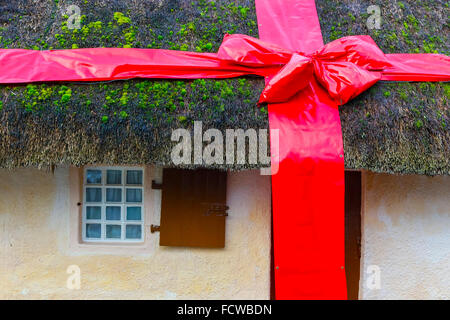 Alloway, l'Ayrshire, UK. 25 Jan, 2016. Pour célébrer le 257th anniversaire de Robert Burns, le monde célèbre le 18e siècle Scot Bard, son chalet à Alloway dans Ayrshire a été décoré pour ressembler à un cadeau d'anniversaire. Le chalet, Alloway cimetière et près de musée sont les principales attractions touristiques et au cours de l'anniversaire, événements spéciaux et 'Burns Suppers' ont lieu au chalet. Credit : Findlay/Alamy Live News Banque D'Images