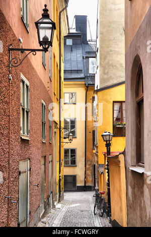 Vieille rue latérale à Stockholm, Suède Banque D'Images