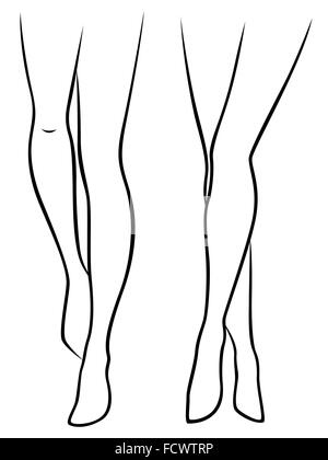 Résumé Les femmes minces pieds pieds nus, dessin à la main contour vectoriel Illustration de Vecteur