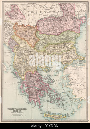 BALKANS : la Turquie dans l'Europe Grèce Roumanie la Roumélie orientale, la Valachie 1890 map Banque D'Images