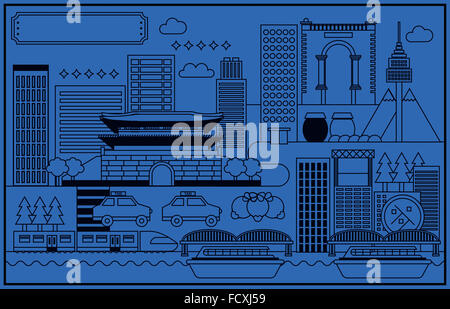Illustration de la ligne de repère de Corée à Séoul contre blue Banque D'Images