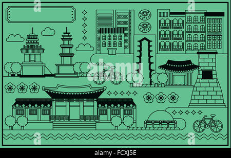 Illustraion de ligne de repère coréen à Gyeongju contre green Banque D'Images