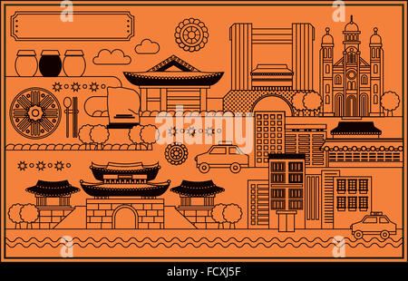 Illustration de la ligne de repère en Corée Jeonju contre orange Banque D'Images