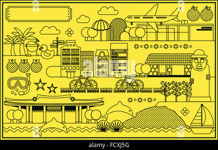 Illustration de la ligne de repère coréen à Jeju sur jaune Banque D'Images