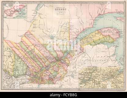 Québec QUÉBEC : montrant comtés. BARTHOLOMEW, 1890 carte antique Banque D'Images