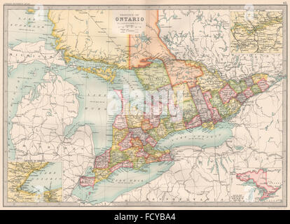 ONTARIO : montrant comtés. BARTHOLOMEW, 1890 carte antique Banque D'Images