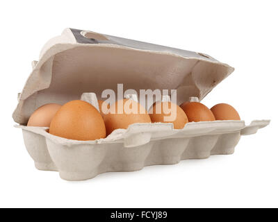 Dix oeufs frais en emballage en carton, studio shot Banque D'Images