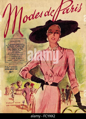 Couverture de magazine de mode vintage original Modes de Paris à partir de 1940 en date du 25 juillet 1947 Banque D'Images