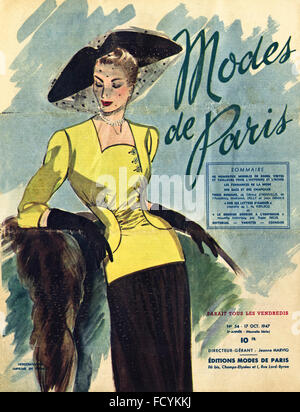 Couverture de magazine de mode vintage original Modes de Paris à partir de 1940 du 17 octobre 1947 Banque D'Images