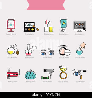 Ensemble d'icônes liées à la ligne de produits de beauté Banque D'Images