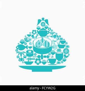 Dim sum sur une plaque faite de petites icônes sur la culture traditionnelle chinoise Banque D'Images