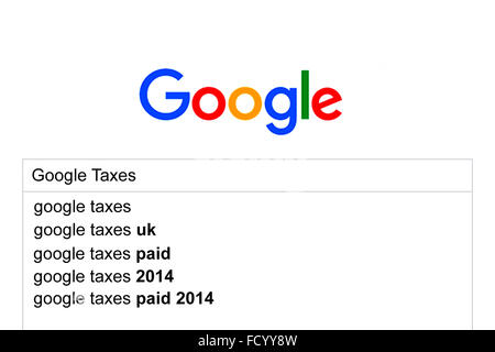 Londres, Royaume-Uni. 26 janvier, 2016. Logo Google moteur de recherche de l'impôt. Google accepte £130m UK pacte fiscal avec HMRC Crédit : Guy Josse/Alamy Live News Banque D'Images