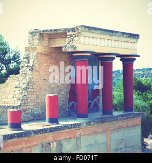 Ruines du palais de Knossos, Crete Island. Style rétro droit filtré Banque D'Images