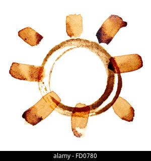 Soleil café isolé sur le fond blanc peint à du vrai café Banque D'Images