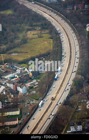 Vue aérienne, autoroute A42 site de construction à la sortie de l'autoroute A59 Nord intersection Duisburg A42, embouteillage, Banque D'Images