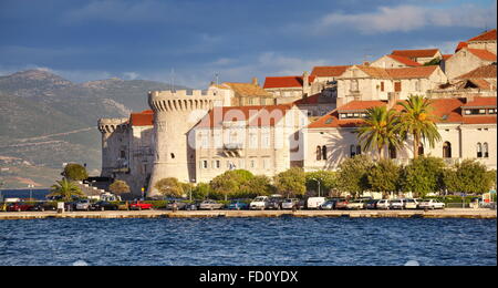 Korcula, Vieille Ville au bord de mer, Croatie Banque D'Images