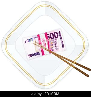 Plaque, baguettes et billets pack sur un fond blanc. Illustration de Vecteur