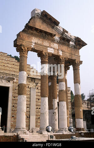 Italie, Lombardie, Brescia, temple romain de Tempio Capitolino, Capitole de Brixia ou le temple de la Triade de Capitolin (1er siècle après J.-C.) Banque D'Images