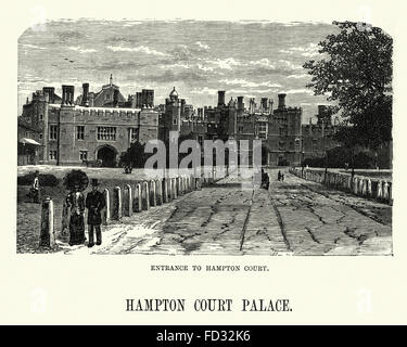 Vintage gravure d'Hampton Court Palace, Londres, Angleterre. 1893. Banque D'Images