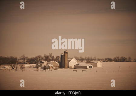 Pays agricole en hiver la neige, comté de Lancaster, Pennsylvanie, USA Banque D'Images