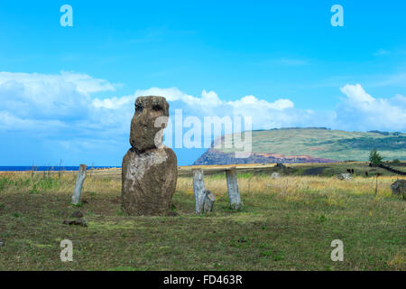 Le Chili, l'île de Pâques, parc national de Rapa Nui, l'UNESCO World Heritage Site, Vaihu, Vaihu Moai Banque D'Images