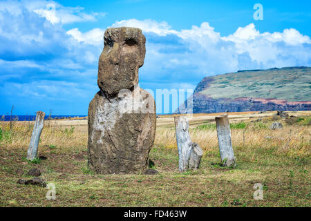 Le Chili, l'île de Pâques, parc national de Rapa Nui, l'UNESCO World Heritage Site, Vaihu, Vaihu Moai Banque D'Images