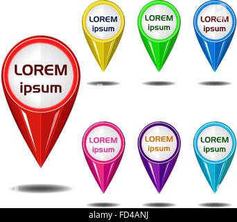 Pointeur de carte de couleur défini. vector set de 7 différentes couleurs de la carte de communication Illustration de Vecteur