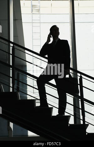 Caucasian businessman on the phone in modern office Banque D'Images