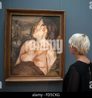 Londres, Royaume-Uni. 28 janvier 2016. Enceintes 'Girl' par Lucian Freud (est. €7-10m), à l'affiche à Sotheby's aperçu de son prochain, impressionniste et moderne de l'art surréaliste vente le 3 février d'œuvres par certains des artistes les plus importants du xxe siècle. Le total combiné de la vente du soir devrait dépasser 100 m£. Crédit : Stephen Chung / Alamy Live News Banque D'Images