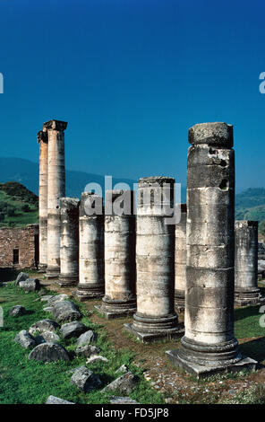 Les colonnes classiques du Temple en ruines d'Artémis à Sardes Sardes, ou l'ancienne ville capitale de la Lydie, Turquie Banque D'Images