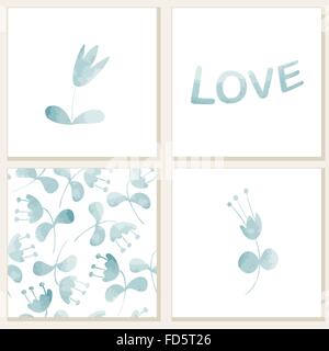 Cartes d'invitation de mariage avec éléments floraux à l'aquarelle. Transparente Floral pattern. Valentines Day card design. Illustration de Vecteur