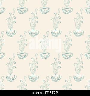 Modèle sans couture avec tasse de thé à la main avec motif floral. Vector illustration Illustration de Vecteur