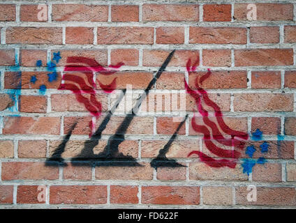 Propagande murale anti-américaine sur le mur de l'ancienne ambassade des États-Unis, Central District, Téhéran, Iran Banque D'Images