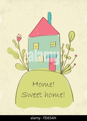 Mignon à la main Home sweet home carte. Vector illustration Illustration de Vecteur