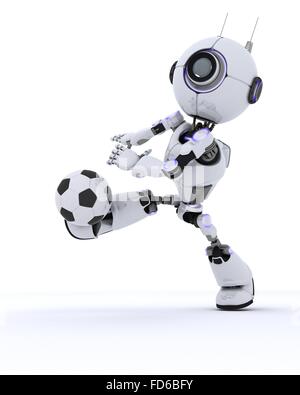 3D Render of a Robot playing football Banque D'Images